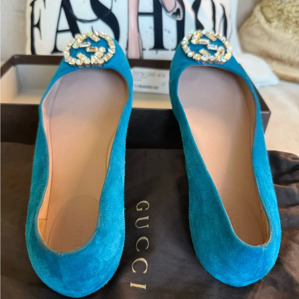 Gucci Turquoise Crystal Embellished Flats - Picture 2 of 8